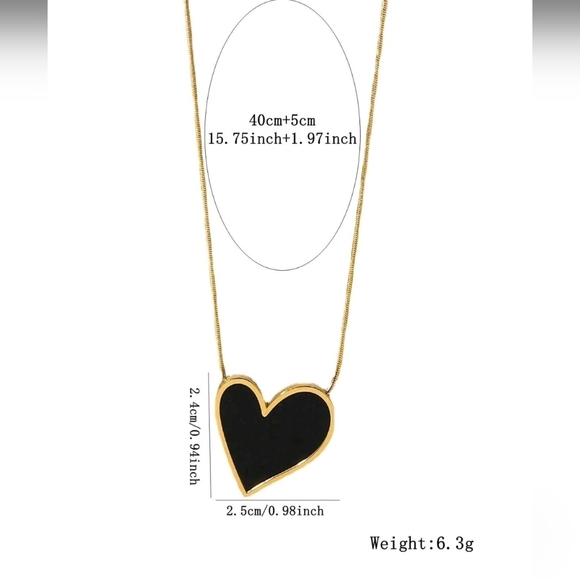 Stainless Steel Necklace With Acrylic black Iirregular Heart-Shaped Pendant. - Picture 2 of 3